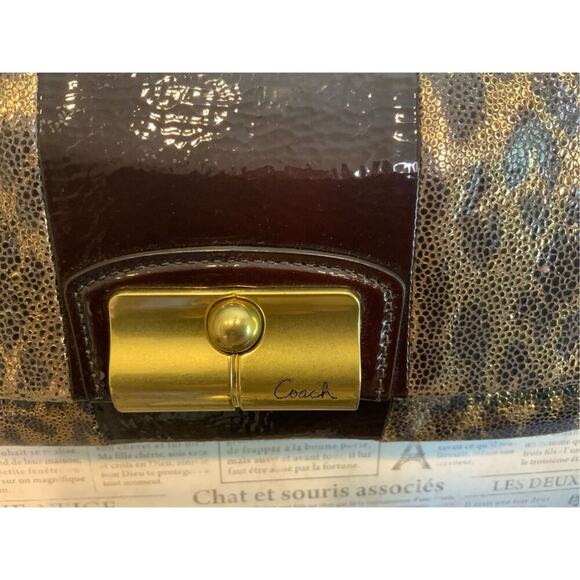 Coach Kristin Metallic Leo Leopard Leather Clutch - Picture 8 of 11